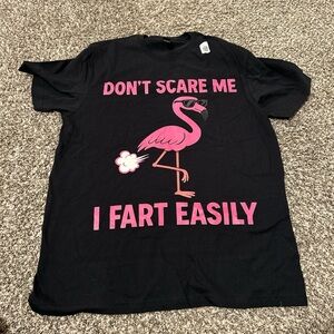 Black T-Shirt with Pink Flamingo Graphic